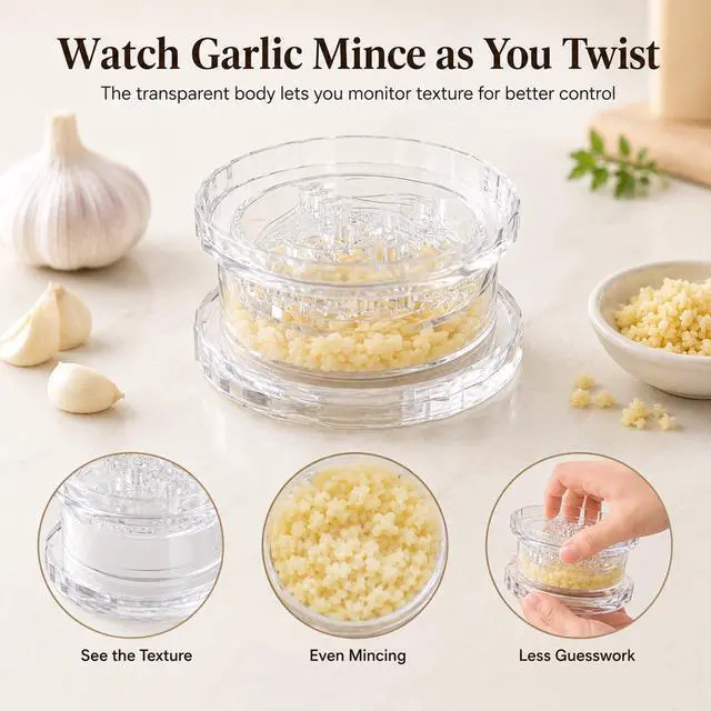 Alt view image 3 of 7 - 4PCS Garlic Presses Clear Plastic Garlic, Dishwasher Safe & Easy to Clean Rotary Chopper for Kitchen