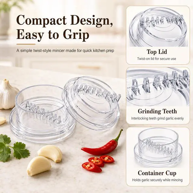 Alt view image 4 of 7 - 4PCS Garlic Presses Clear Plastic Garlic, Dishwasher Safe & Easy to Clean Rotary Chopper for Kitchen