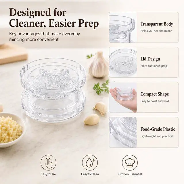 Alt view image 5 of 7 - 4PCS Garlic Presses Clear Plastic Garlic, Dishwasher Safe & Easy to Clean Rotary Chopper for Kitchen