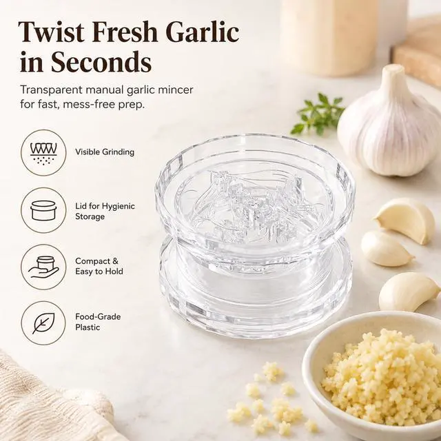 Alt view image 6 of 7 - 4PCS Garlic Presses Clear Plastic Garlic, Dishwasher Safe & Easy to Clean Rotary Chopper for Kitchen