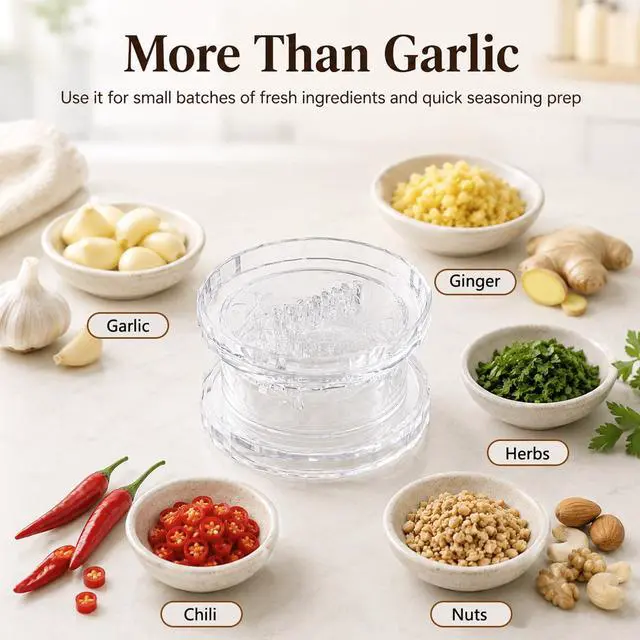 Alt view image 7 of 7 - 4PCS Garlic Presses Clear Plastic Garlic, Dishwasher Safe & Easy to Clean Rotary Chopper for Kitchen