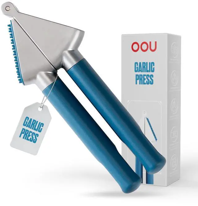 Main image of Garlic Press, Stainless Steel Garlic Mincer with Premium Zinc Alloy Construction, Easy-Squeeze Ergonomic TPE Non-Slip Grip Handles, Reverse Cleaning Bumps and Dishwasher Safe Design, Blue