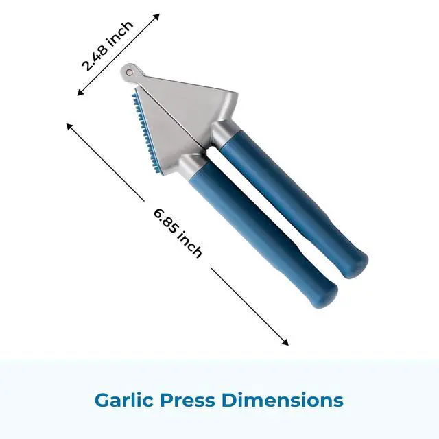 Alt view image 7 of 7 - Garlic Press, Stainless Steel Garlic Mincer with Premium Zinc Alloy Construction, Easy-Squeeze Ergonomic TPE Non-Slip Grip Handles, Reverse Cleaning Bumps and Dishwasher Safe Design, Blue