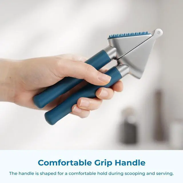 Alt view image 5 of 7 - Garlic Press, Stainless Steel Garlic Mincer with Premium Zinc Alloy Construction, Easy-Squeeze Ergonomic TPE Non-Slip Grip Handles, Reverse Cleaning Bumps and Dishwasher Safe Design, Blue