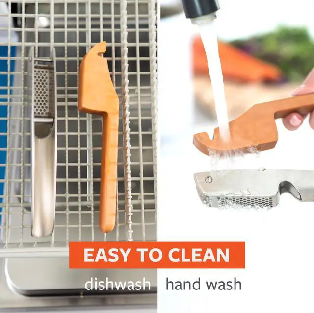 Alt view image 4 of 7 - No Mess Garlic Press - Easy-Clean Stainless Steel - Effortless Crushing and Quick Mess-Free Clean-Up - Integrated Cleaner Scraper, Dishwasher safe