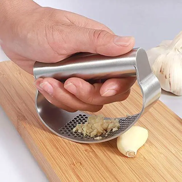 Alt view image 5 of 7 - Garlic press kitchen tool garlic peeler professional ginger crusher ergonomic labor-saving crusher garlic press rocker stainless steel