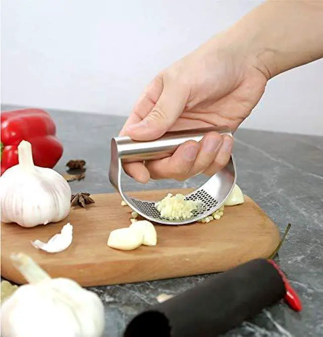 Alt view image 6 of 7 - Garlic press kitchen tool garlic peeler professional ginger crusher ergonomic labor-saving crusher garlic press rocker stainless steel
