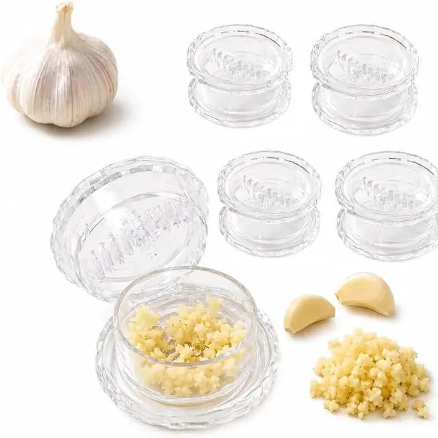 Main image of 4 Pack Garlic Presses Clear, Manual Garlic Twister Masher - Plastic Garlic Grinder and Mincer Tool Dishwasher Safe & Easy to Clean Rotary Chopper for Garlic, Chili, Onion and Nuts, Compact