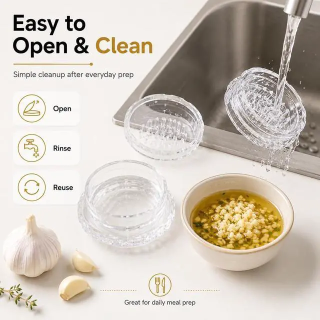 Alt view image 5 of 6 - 4 Pack Garlic Presses Clear, Manual Garlic Twister Masher - Plastic Garlic Grinder and Mincer Tool Dishwasher Safe & Easy to Clean Rotary Chopper for Garlic, Chili, Onion and Nuts, Compact