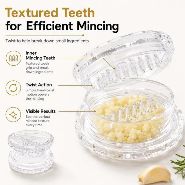 Alt view image 6 of 6 - 4 Pack Garlic Presses Clear, Manual Garlic Twister Masher - Plastic Garlic Grinder and Mincer Tool Dishwasher Safe & Easy to Clean Rotary Chopper for Garlic, Chili, Onion and Nuts, Compact