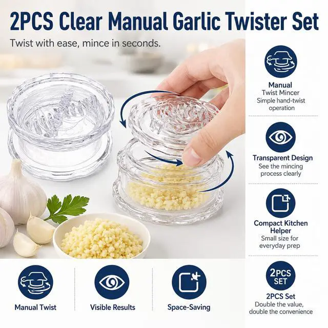 Alt view image 3 of 7 - Transparent Manual Garlic Twister & Mincer, 2-Pack Multi-Functional Grinder for Garlic, Onion, Ginger, Herbs, Nuts, Impact Resistant Kitchen Gadget