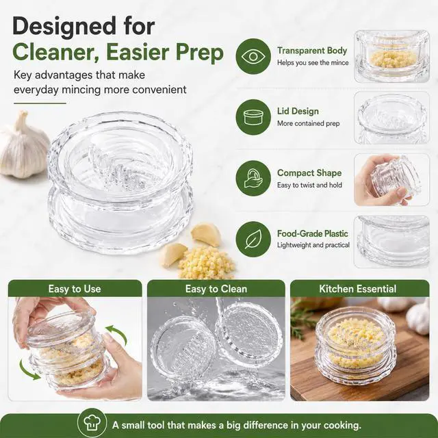Alt view image 7 of 7 - Transparent Manual Garlic Twister & Mincer, 2-Pack Multi-Functional Grinder for Garlic, Onion, Ginger, Herbs, Nuts, Impact Resistant Kitchen Gadget