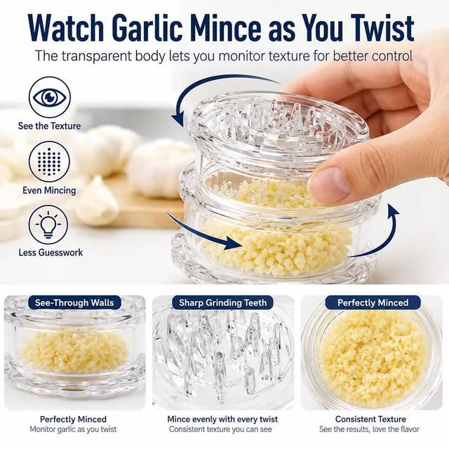 Alt view image 6 of 7 - Transparent Manual Garlic Twister & Mincer, 2-Pack Multi-Functional Grinder for Garlic, Onion, Ginger, Herbs, Nuts, Impact Resistant Kitchen Gadget