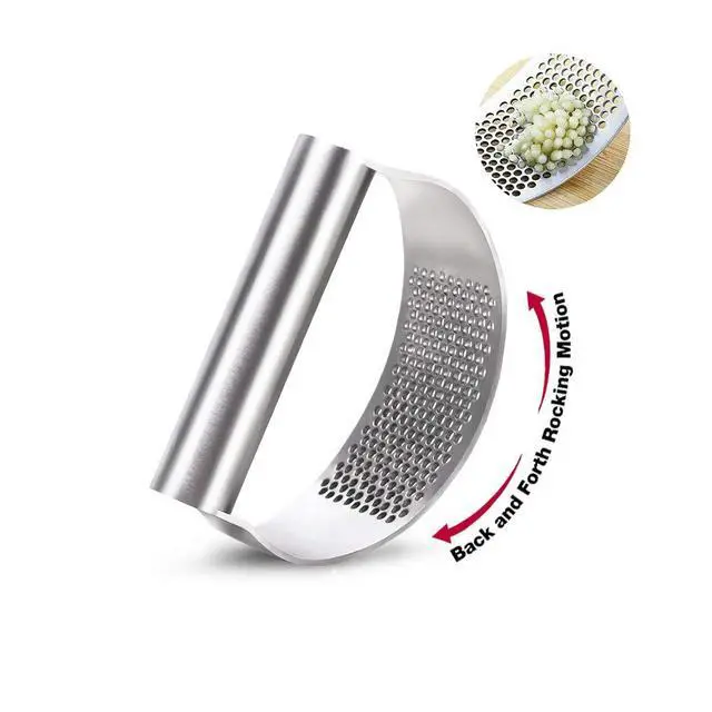 Alt view image 3 of 7 - Garlic Press Rocker, Stainless Steel Garlic Mincer Garlic Crusher, Garlic Chooper with Peeler and Scraper Brush, Garlic Press with Ergonomic Handle, Innovative Kitchen Gadgets
