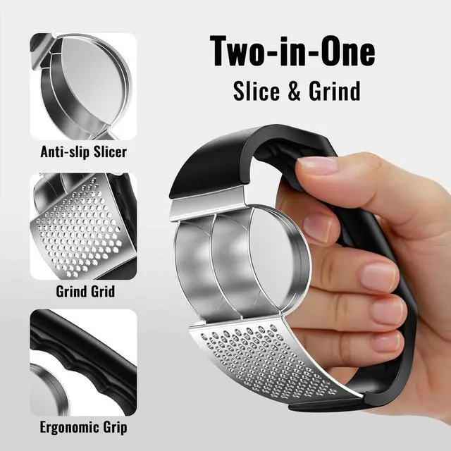 Alt view image 2 of 7 - Garlic Press Rocker Stainless Steel Garlic Crusher, 2-in-1 Easy Kitchen Gadget for Effortless Smashing