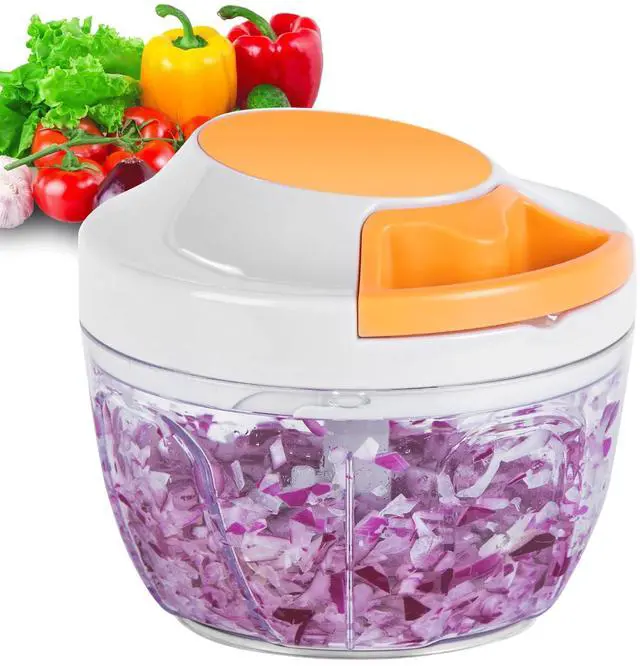 Main image of Manual Food Processor & Vegetable Chopper, Hand Pull String Garlic Mincer Onion Chopper Dicer for Salsa Pesto Guacamole, 3 Stainless Steel Blades, 500ml White