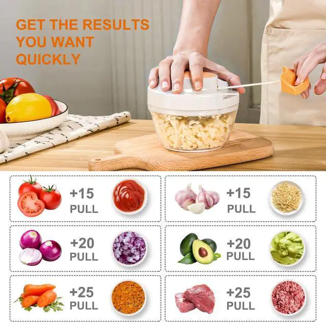 Alt view image 2 of 7 - Manual Food Processor & Vegetable Chopper, Hand Pull String Garlic Mincer Onion Chopper Dicer for Salsa Pesto Guacamole, 3 Stainless Steel Blades, 500ml White