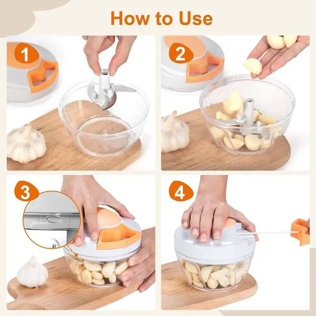 Alt view image 3 of 7 - Manual Food Processor & Vegetable Chopper, Hand Pull String Garlic Mincer Onion Chopper Dicer for Salsa Pesto Guacamole, 3 Stainless Steel Blades, 500ml White