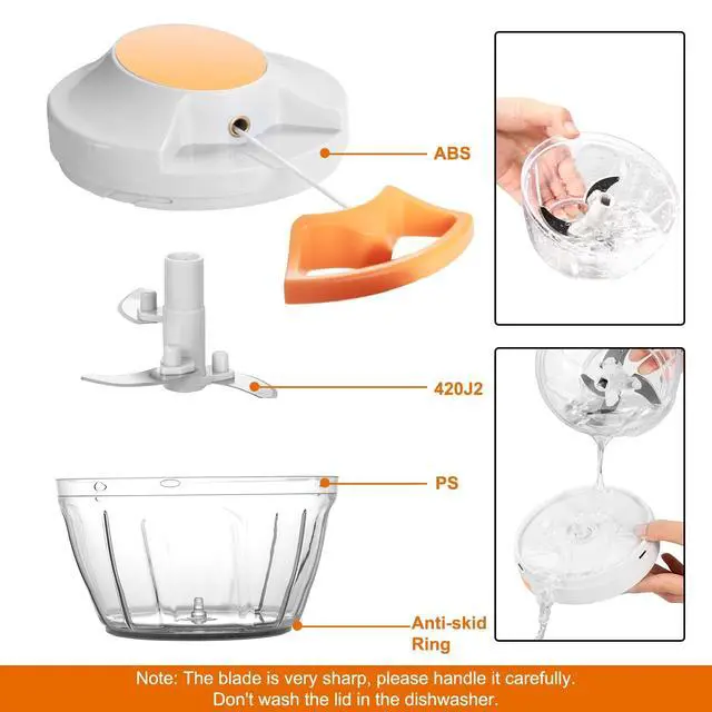 Alt view image 7 of 7 - Manual Food Processor & Vegetable Chopper, Hand Pull String Garlic Mincer Onion Chopper Dicer for Salsa Pesto Guacamole, 3 Stainless Steel Blades, 500ml White