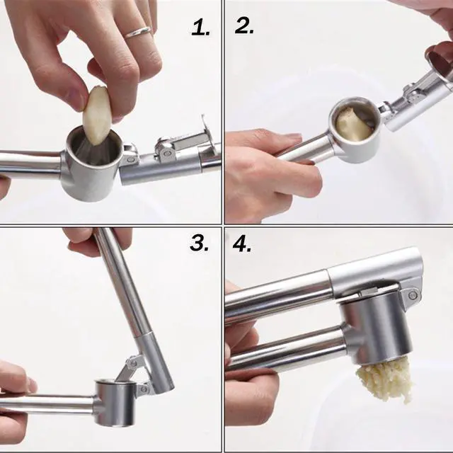 Alt view image 5 of 7 - Stainless Steel Garlic Press Extended Handle Heavy Duty Garlic Mincer and Crusher Manual Kitchen Tool
