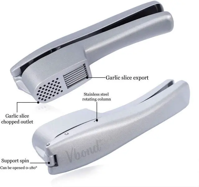 Alt view image 5 of 6 - Garlic Press and Slicer 2 in 1 with Built-In Cleaner and Silicone Peeler, Convenient Kitchen Tool for Effortless Mincing and Slicing w/Bonus Garlic Peeler, Durable and Dishwasher Safe Aluminum Alloy