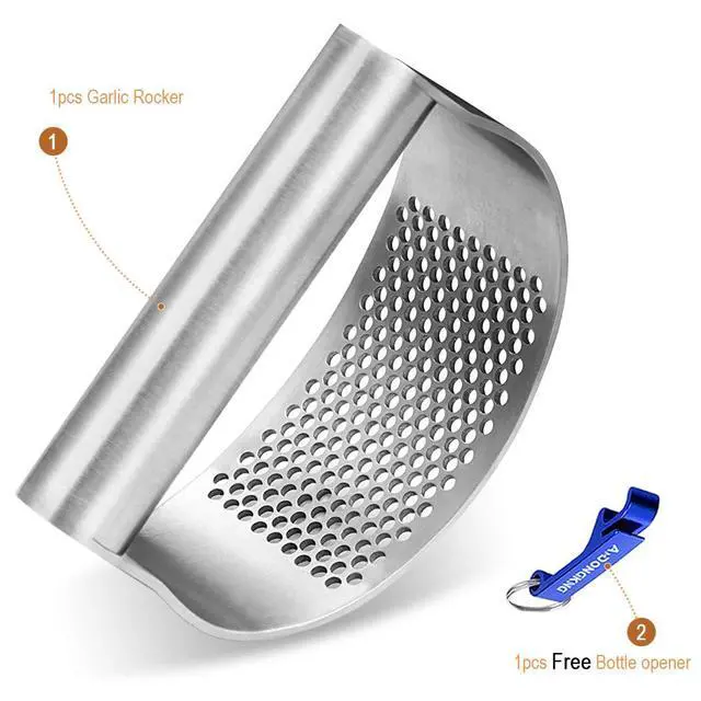 Alt view image 2 of 7 - Garlic Press Rocker, Bottle Opener, Stainless Steel Garlic Crusher Chopper Squeezer Slicer Mincer