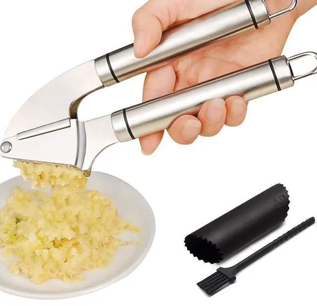 Main image of Premium Garlic Press Set - Large Capacity Stainless Steel Mincer, Crusher & Peeler, Ergonomic Design, Rust Roof, Easy Clean & Dishwasher Safe