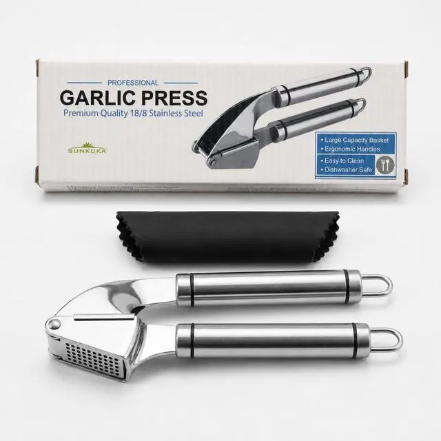 Alt view image 7 of 7 - Premium Garlic Press Set - Large Capacity Stainless Steel Mincer, Crusher & Peeler, Ergonomic Design, Rust Roof, Easy Clean & Dishwasher Safe