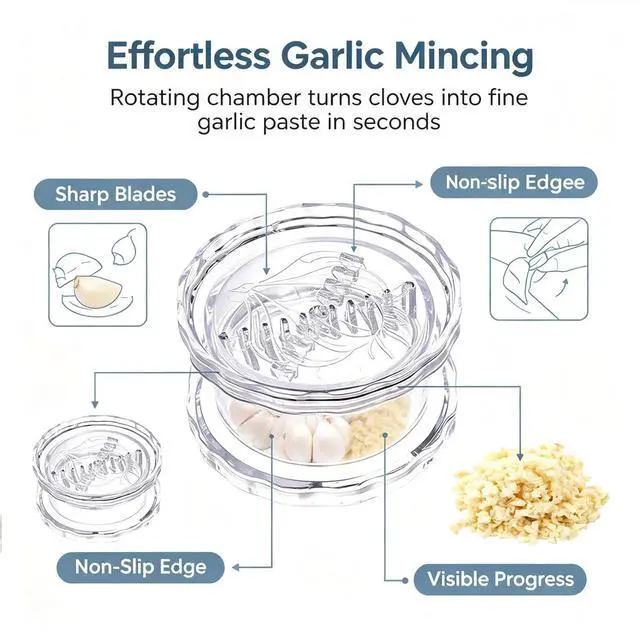 Alt view image 3 of 7 - 2PCS Clear Manual Garlic Twister and Ginger Mincer Tool, Transparent Manual Garlic Twist, Compact Garlic Mincer Tool for Garlics, Ginger, Onion, Nuts, Herbs, Impact Resistant Kitchen Gadget