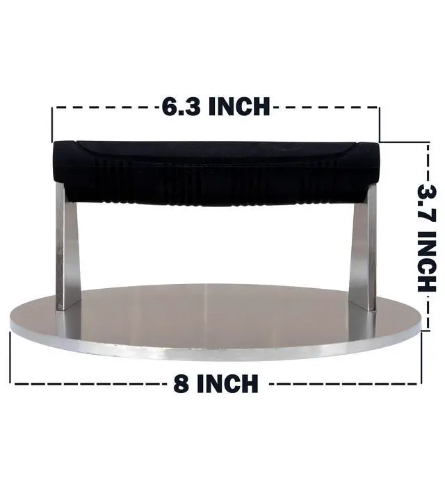 Alt view image 5 of 7 - Stainless Steel Burger Smasher 3.25 LB 8 Inch Steak Weight for Smash Burgers, Bacon, Sandwiches | Dishwasher Safe, Preheatable Protein Press with Silicone Handle | Commercial BBQ Tool