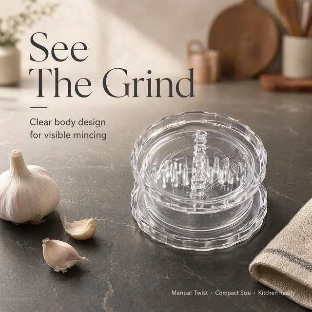 Alt view image 2 of 7 - Transparent Manual Garlic Twist, Transparent Garlic Twister Mincer & Crusher, Ginger, Onion, Herbs & Nuts, Multi-Functional Garlic Chopper, Easy Clean Kitchen Gadget 3-Pack