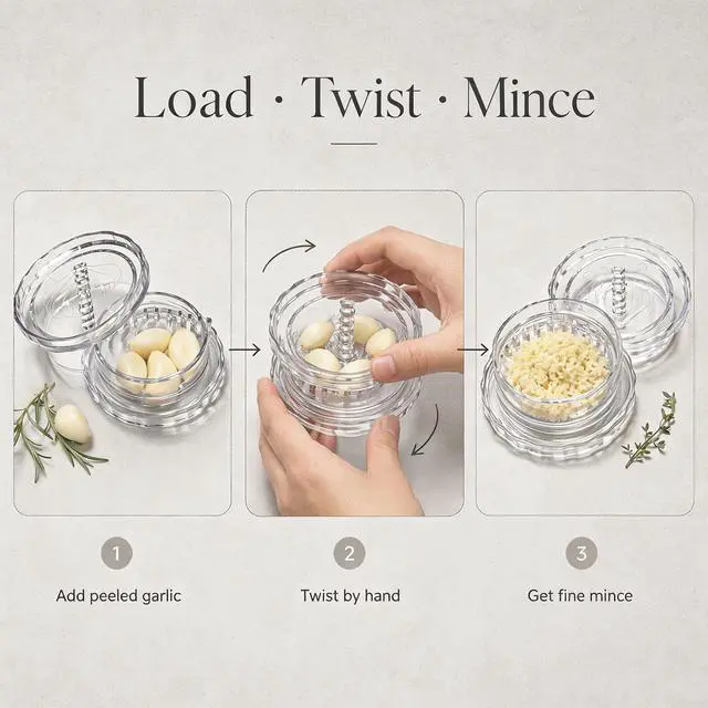 Alt view image 7 of 7 - 4PCS Transparent Manual Garlic Twist - Multi-Functional Mincer & Grinder for Garlic, Onion, Ginger, Herbs, Nuts