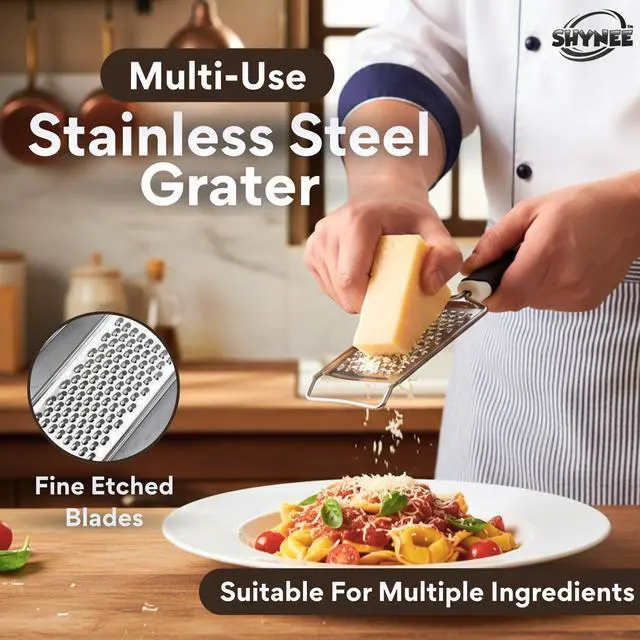 Alt view image 6 of 7 - 4PCs Kitchen Essentials Set Premium Quality Lemon Squeezer, Garlic Press, Stainless Steel Whisk, Multi-Use Grater, Cheese Grater Durable, Easy to Clean Cooking Tools Set for Everyday Meal Prep