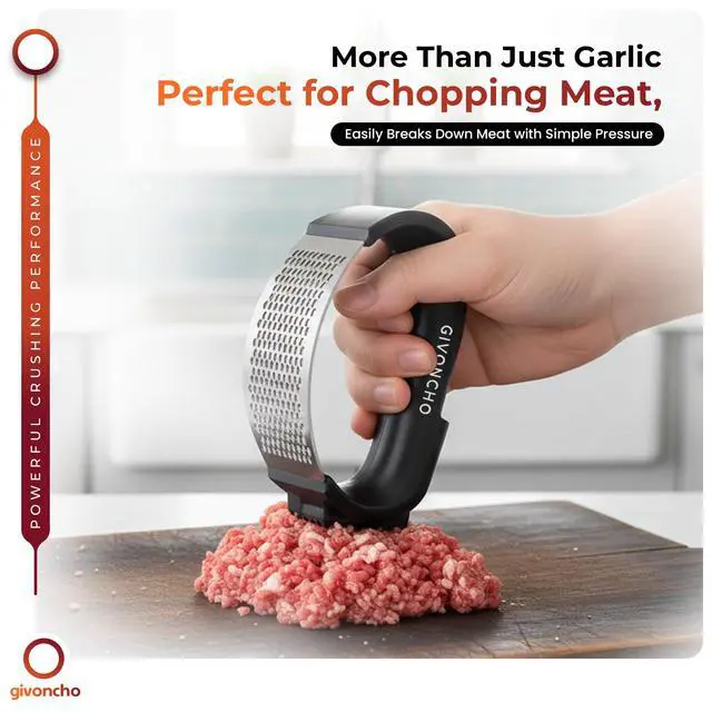 Alt view image 2 of 5 - Garlic Press Rocker Set, Stainless Steel Garlic Crusher & Mincer Tool, Garlic Grinder with Peeler, Cleaning Brush and Spatula for Easy Garlic Mincing