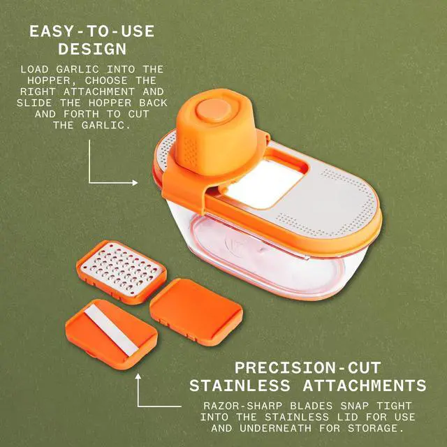 Alt view image 3 of 7 - Garlic Pro Safe, Easy Garlic Slicer & Grater with Odor-Proof Hopper and Storage Base Includes 3 Snap-In Attachments for Effortless Prep