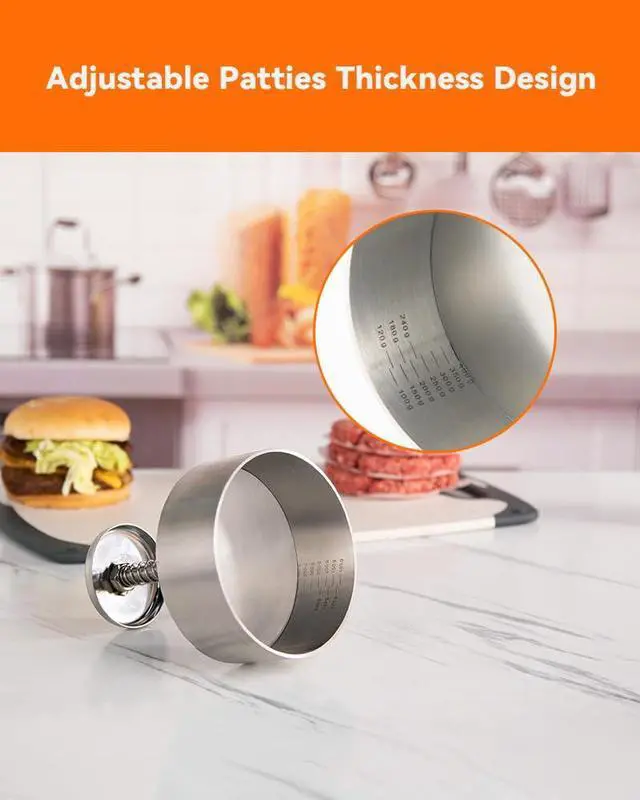 Alt view image 3 of 6 - 304 Stainless Steel Burger Press,Hamburger Patty Maker, Heavy Duty Stainless Steel Burger Press for Ground Beef, Burgers (Dishwasher Safe) (BP01 PRO-5.5")