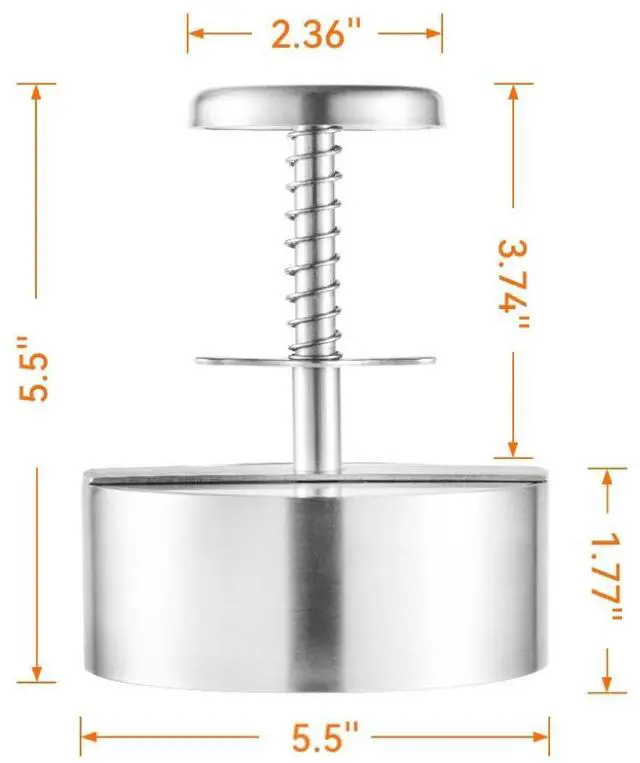 Alt view image 4 of 6 - 304 Stainless Steel Burger Press,Hamburger Patty Maker, Heavy Duty Stainless Steel Burger Press for Ground Beef, Burgers (Dishwasher Safe) (BP01 PRO-5.5")