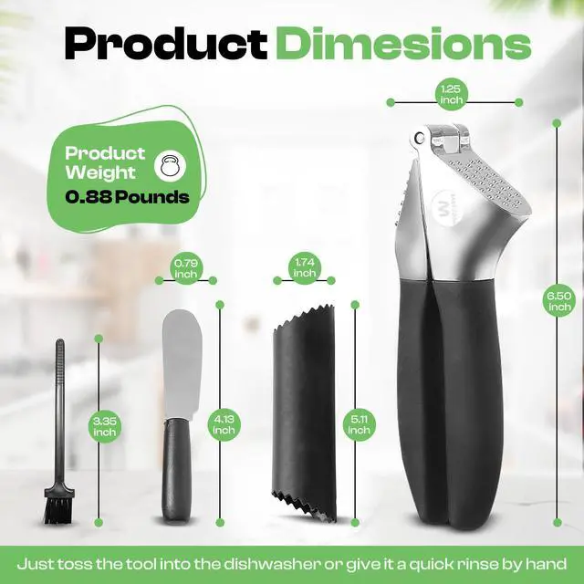 Alt view image 3 of 7 - 4-in-1 Garlic Press Set - Stainless Steel Garlic Press, Garlic Press, Chopper, Grinder, Grater, Mincer with Peeler, Silicone Tube Roller, Brush and Knife - The Essential Garlic Mincing Kit