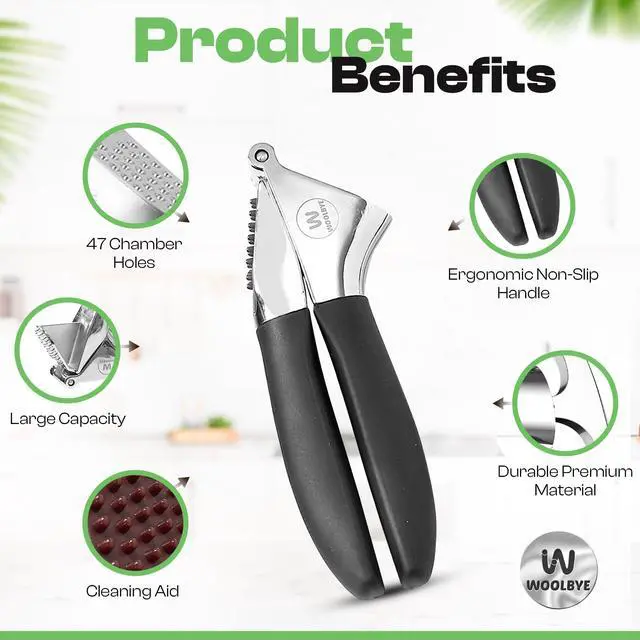 Alt view image 4 of 7 - 4-in-1 Garlic Press Set - Stainless Steel Garlic Press, Garlic Press, Chopper, Grinder, Grater, Mincer with Peeler, Silicone Tube Roller, Brush and Knife - The Essential Garlic Mincing Kit