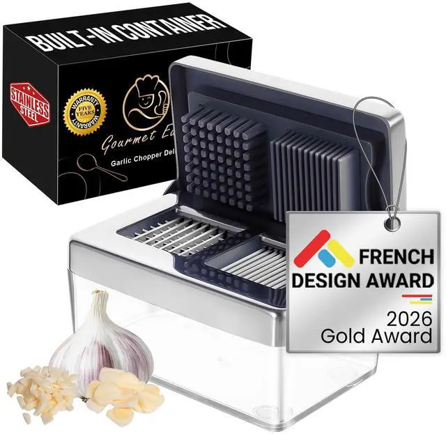 Main image of Garlic Press Chopper, 2-in-1 Slicer & Dicer, Fridge Friendly
