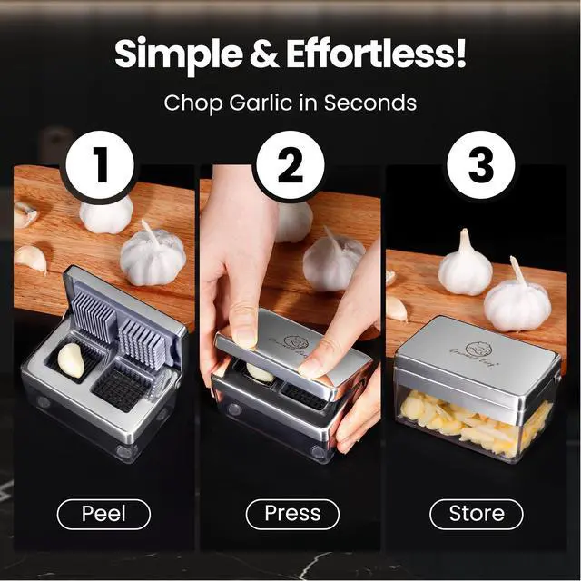 Alt view image 3 of 7 - Garlic Press Chopper, 2-in-1 Slicer & Dicer, Fridge Friendly