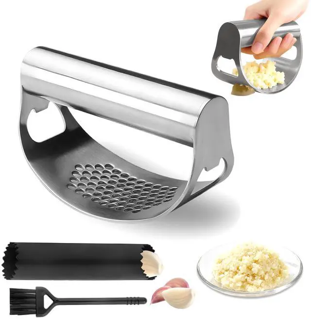 Main image of Garlic Press Rocker,Stainless Steel Garlic Mincer,Garlic Crusher w/Ergonomic Handle,Built-in Bottle Opener,Garlic Chooper with Peeler&Cleaning Brush,Essentials Kitchen Gadgets for Effortless Smashing