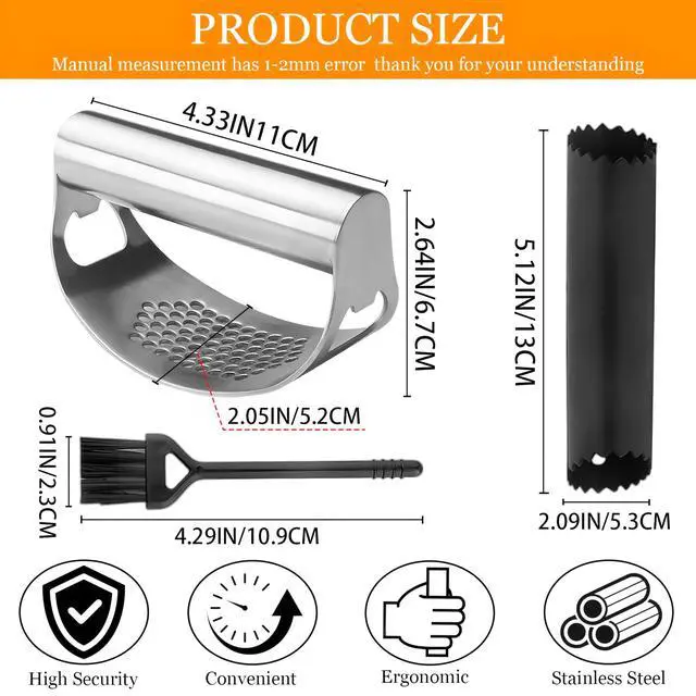 Alt view image 4 of 7 - Garlic Press Rocker,Stainless Steel Garlic Mincer,Garlic Crusher w/Ergonomic Handle,Built-in Bottle Opener,Garlic Chooper with Peeler&Cleaning Brush,Essentials Kitchen Gadgets for Effortless Smashing