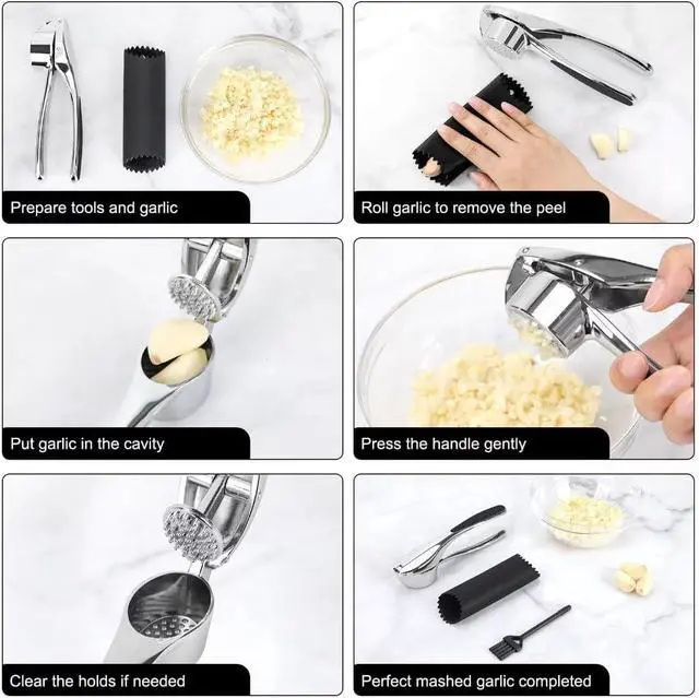 Alt view image 3 of 7 - Professional Garlic Mincer Tool - Easy-Squeeze, Easy-Clean with Soft, Ergonomic Handle - Silicone Garlic Peeler & Brush