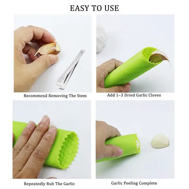 Alt view image 3 of 7 - Garlic Press and Peel Set Stainless Steel- Rust Proof Garlic Mincer Tool - Easy-Squeeze, Easy-Clean Silicone Garlic Peeler & Brush (Green)