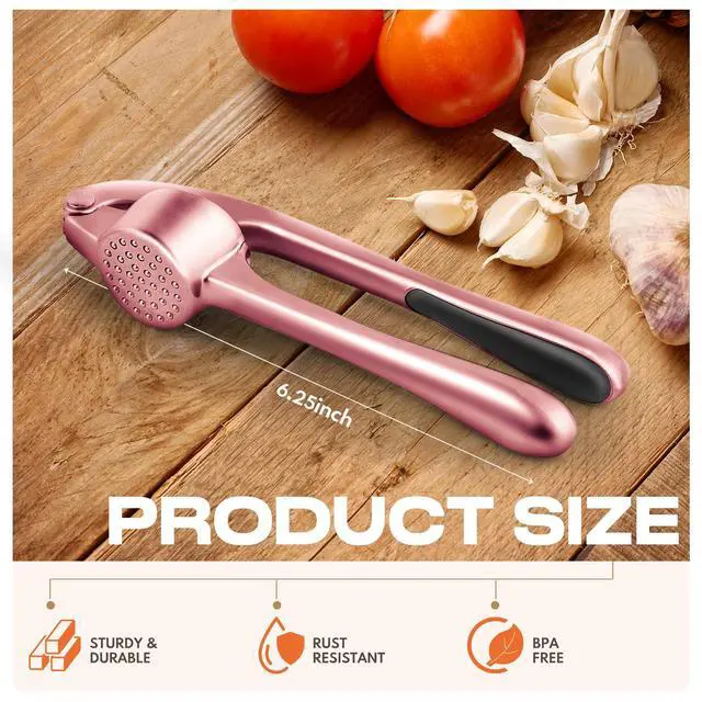 Alt view image 2 of 7 - Kitchen Garlic Press, Rust Proof & Dishwasher Safe Garlic Mincer, Durable Garlic Crusher Set with PeelerBrush, Easy to Clean and Squeeze, Rose