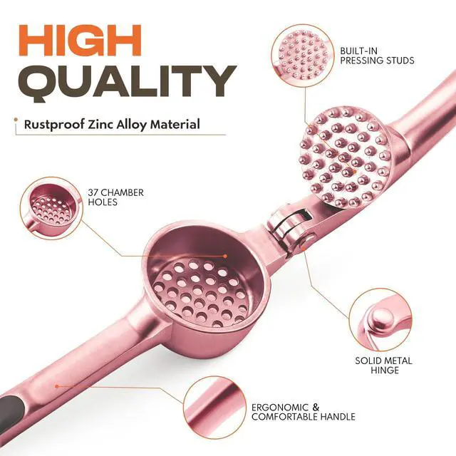 Alt view image 3 of 7 - Kitchen Garlic Press, Rust Proof & Dishwasher Safe Garlic Mincer, Durable Garlic Crusher Set with PeelerBrush, Easy to Clean and Squeeze, Rose