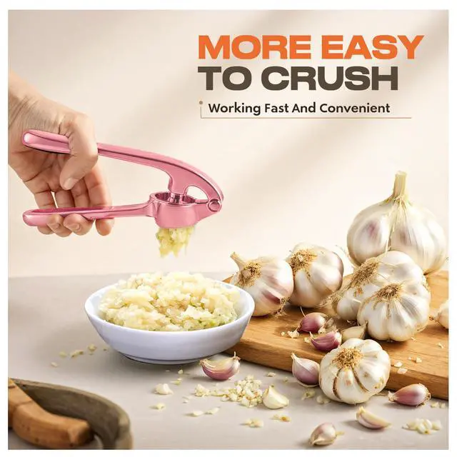 Alt view image 4 of 7 - Kitchen Garlic Press, Rust Proof & Dishwasher Safe Garlic Mincer, Durable Garlic Crusher Set with PeelerBrush, Easy to Clean and Squeeze, Rose
