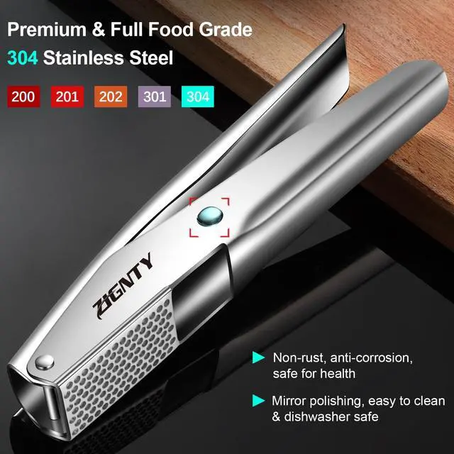 Alt view image 2 of 6 - Garlic Press Stainless SteelPremium Garlic Mincer ToolNo Need to Peel Garlic Ginger Crusher & Masher Easy Squeeze Large Trough Ergonomic HandleRust ProofDishwasher Safe (5 Years Warranty)