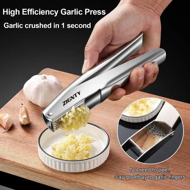Alt view image 3 of 6 - Garlic Press Stainless SteelPremium Garlic Mincer ToolNo Need to Peel Garlic Ginger Crusher & Masher Easy Squeeze Large Trough Ergonomic HandleRust ProofDishwasher Safe (5 Years Warranty)